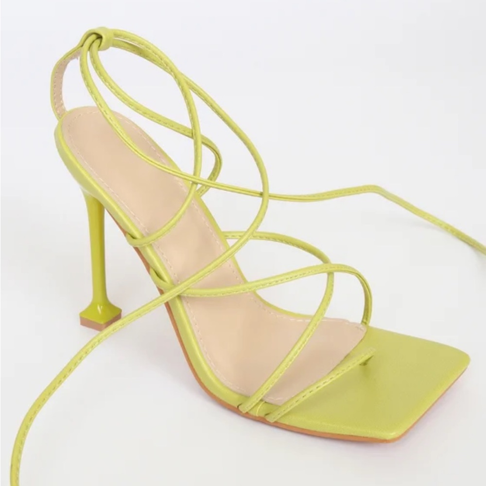 Lulus Mixx Shuz Lime Green Square Toe Lace Up Heel - Picture 3 of 8